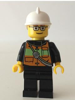 LEGO Minifigure-Fire - Reflective Stripe Vest with Pockets and Shoulder Strap, White Fire Helmet, Glasses-Juniors / Fire-CTY508-Creative Brick Builders
